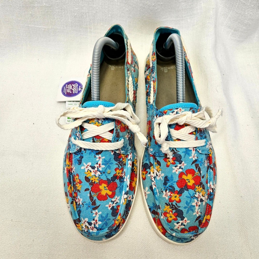 Sanuk Pair O Sail Prints Womens 10 Blue Floral‎ Tropical Boat Shoes 1015895
